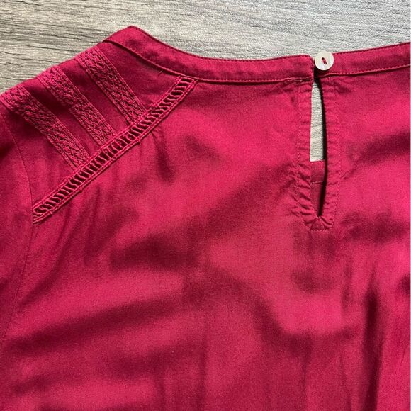 Soft Surroundings Maroon Red Lithonia Blouse Top  Crochet Knit Women's sz Large - Picture 5 of 9